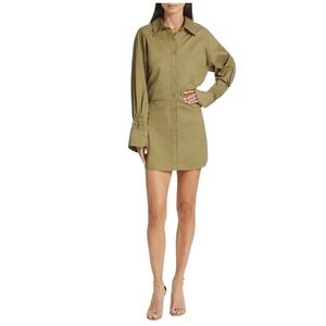 NWT En Saison Army Green Designer Mini Shirt Dress Size Small